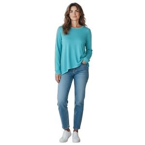 Eileen Fisher Wool Silk Cashmere Asymmetrical Sweater Blue Small‎ Made Italy